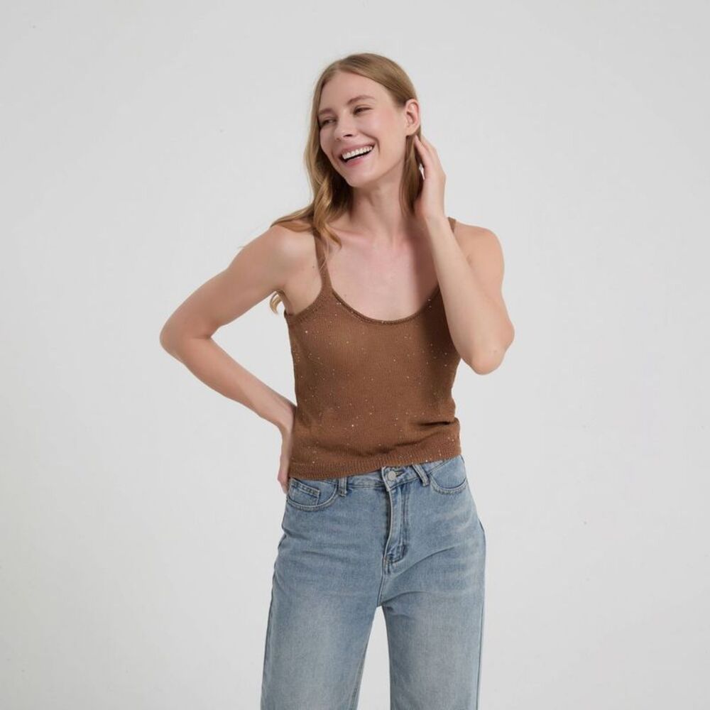 Women's Sequin Tank Sweater - Wild Fable Mocha M